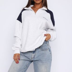 It’s A Bad Idea White Fox Zip Front Sweatshirt Grey