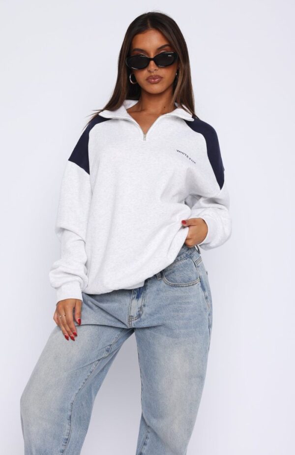 It’s A Bad Idea White Fox Zip Front Sweatshirt Grey