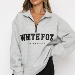 White Fox Zip Front Sweater Grey Marle