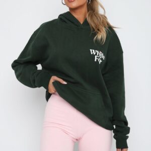 White Fox Hoodie Forest Green