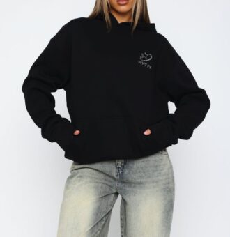 Always Shining White Fox Oversized Hoodie Black