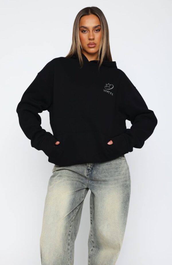 Always Shining White Fox Oversized Hoodie Black
