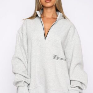 White Fox Zip Front Sweatshirt Grey Marle