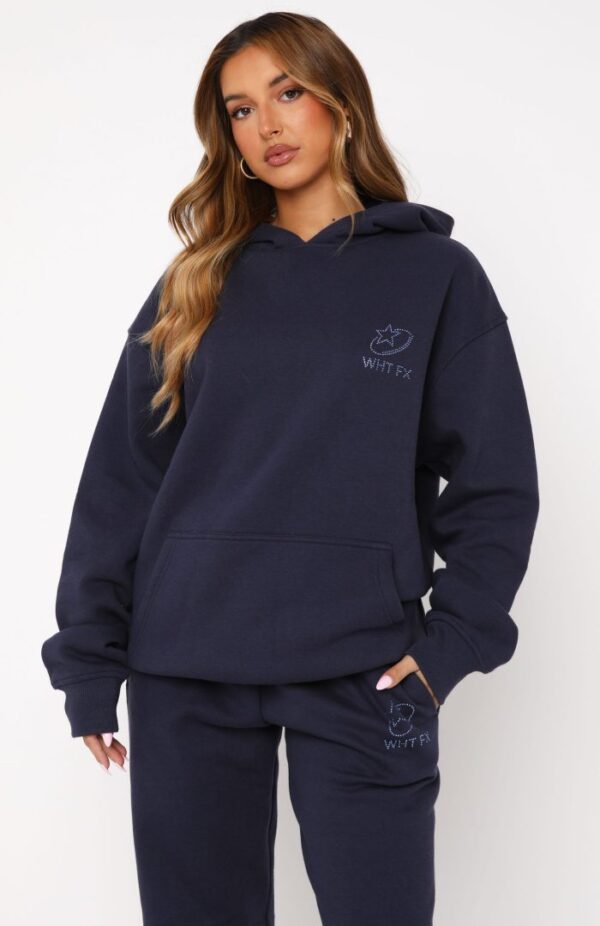 Always Shining White Fox Oversized Hoodie Navy