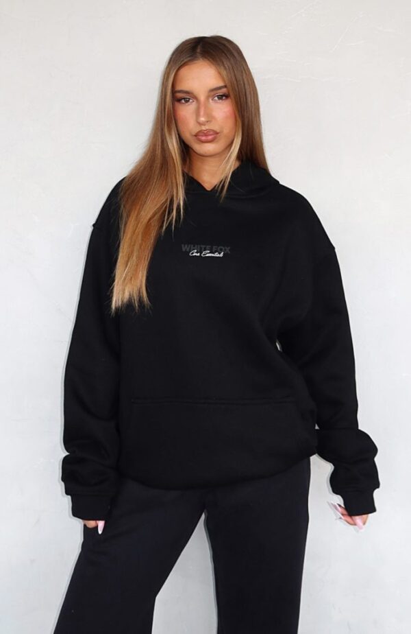 White Fox Black Oversized Hoodie