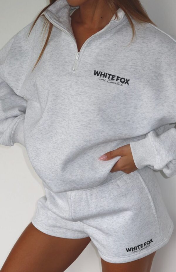 Core White Fox Zip Sweatshirt Grey Marle