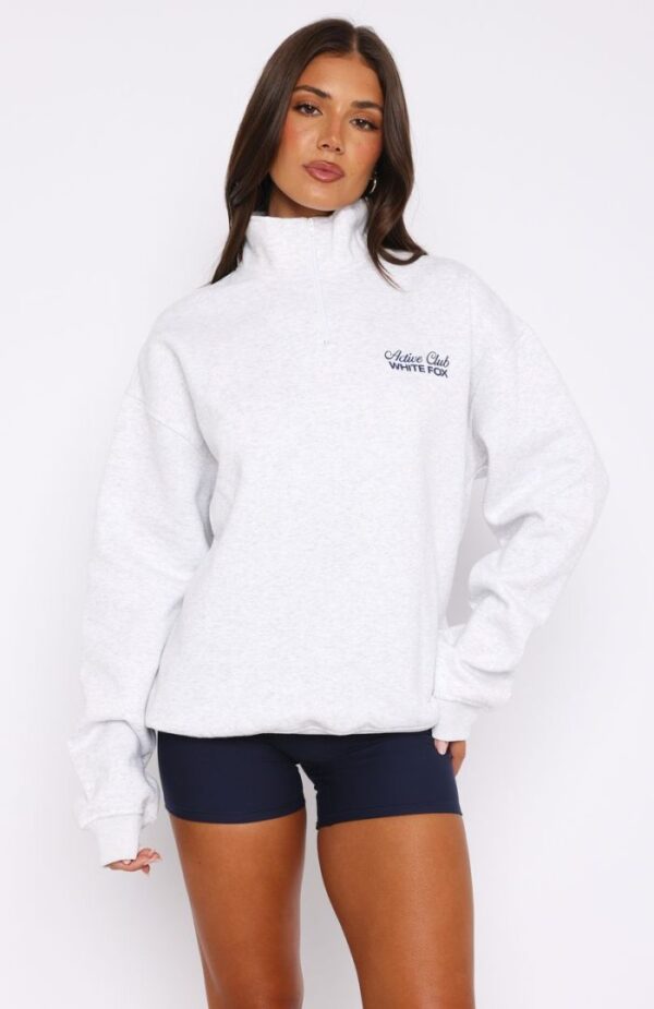 Active Club Quarter White Fox Zip Sweatshirt Grey Marle