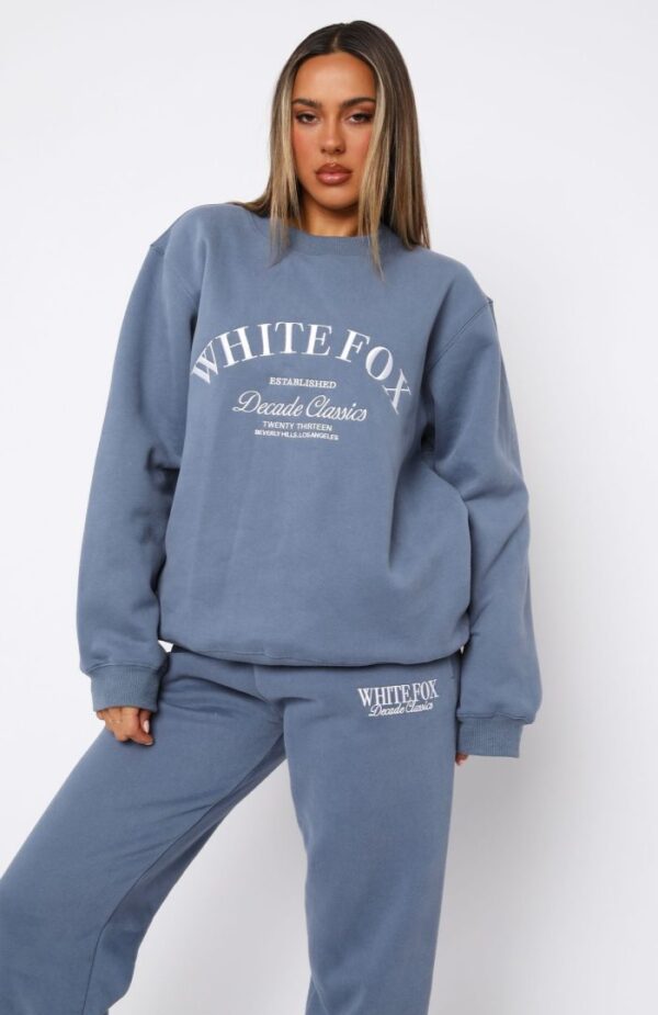 Decade Classics White Fox Oversized Sweatshirt Ocean