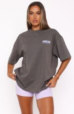 Everything Is Peachy White Fox Oversized Tee Charcoal