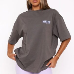 Everything Is Peachy White Fox Oversized Tee Charcoal
