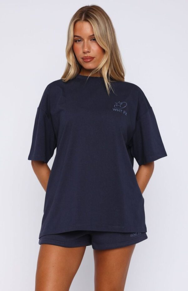 Always Shining White Fox Oversized Tee Navy