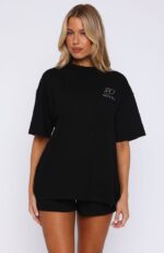 Always Shining White Fox Oversized Tee Black