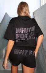 Always Shining White Fox Oversized Tee Black