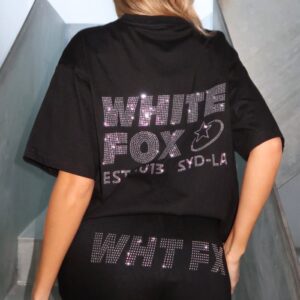 Always Shining White Fox Oversized Tee Black